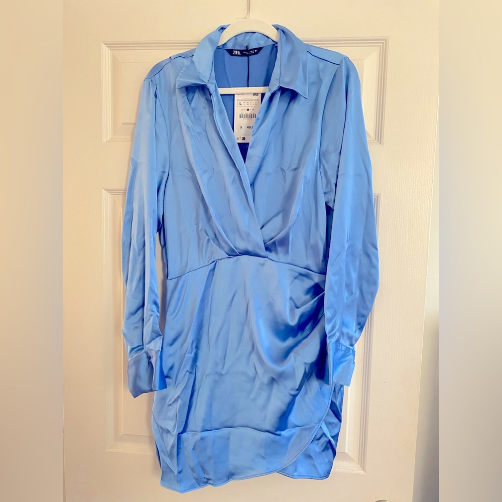 Sky Blue Silk Shirtdress from Zara